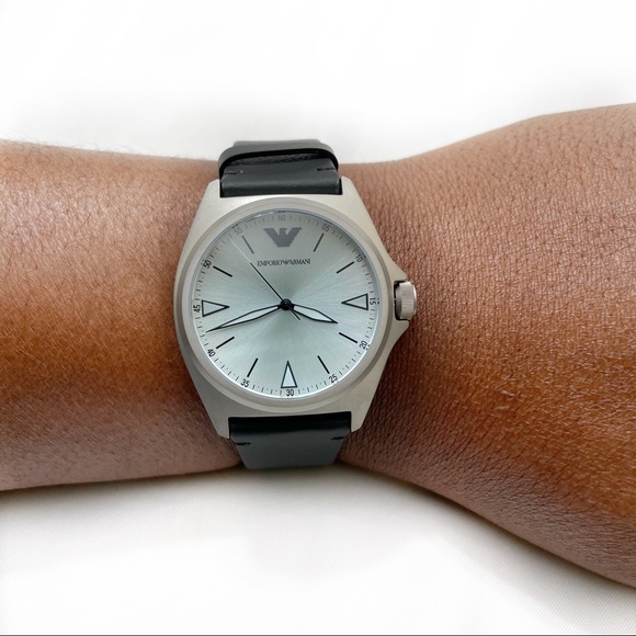 EMPORIO ARMANI NICOLA BLACK LEATHER WATCH - Picture 2 of 7